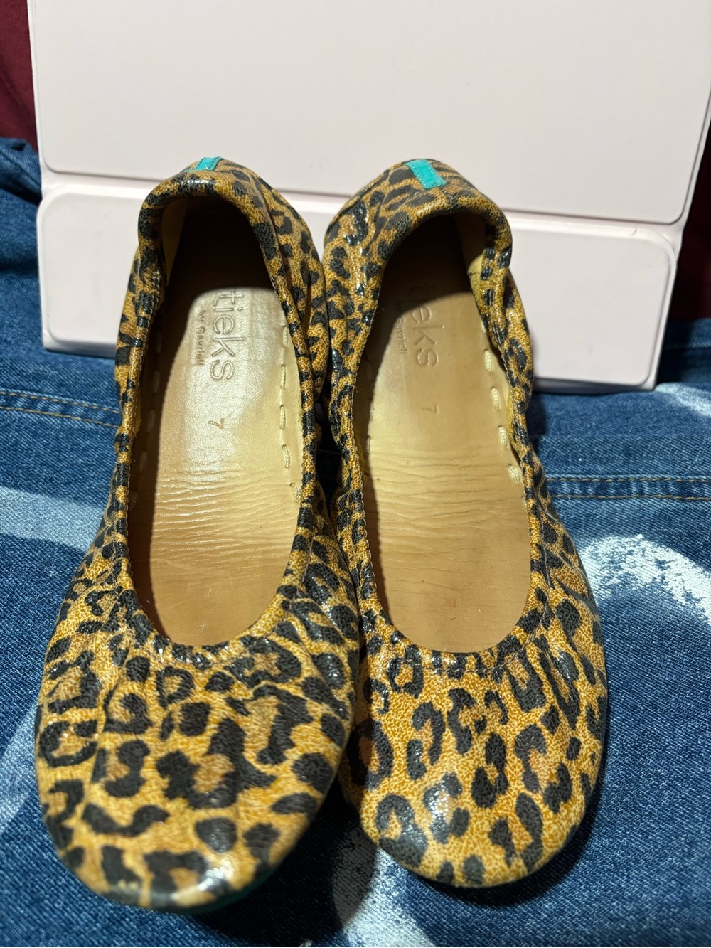 Tieks Leopard-Print Foldable Ballet Flats in Tan and Black